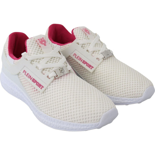 Plein Sport Exclusive White Runner Becky Sneakers white-polyester-runner-becky-sneakers-shoes