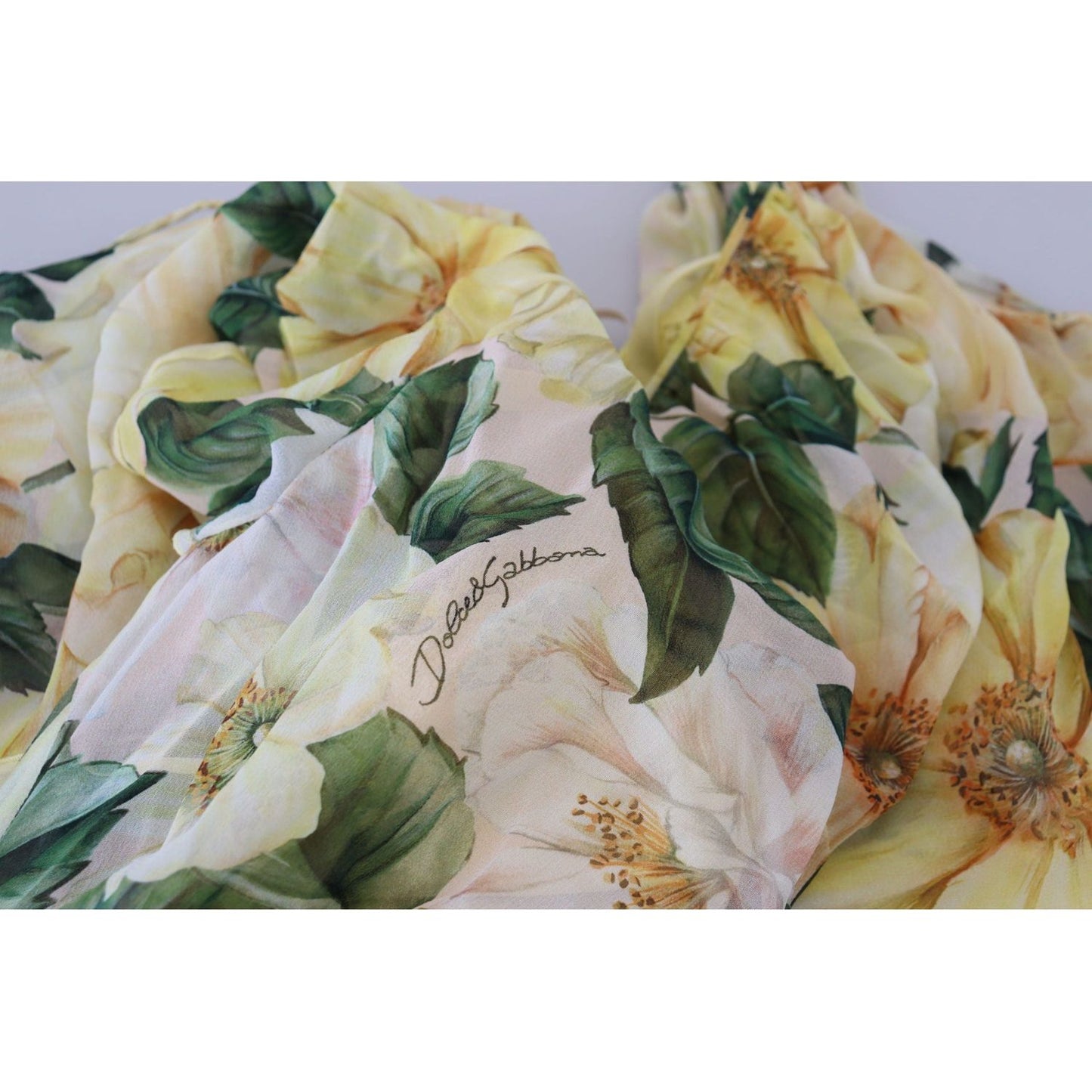 Dolce & Gabbana Floral Silk Pleated Maxi Dress yellow-floral-print-pleated-maxi-silk-dress