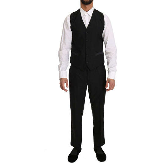 Dolce & Gabbana Sleek Black Slim Fit Formal Vest black-wool-dress-waistcoat-gillet-vest