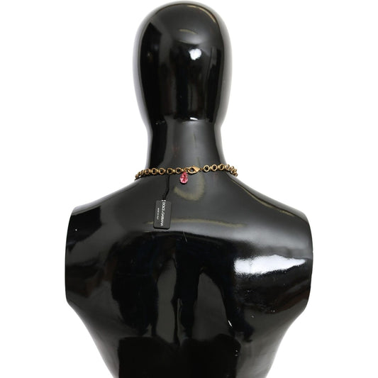 Dolce & Gabbana Crystal Embellished Floral Charm Necklace Necklace fruit-pendants-flowers-crystal-dg-logo-gold-brass-necklace
