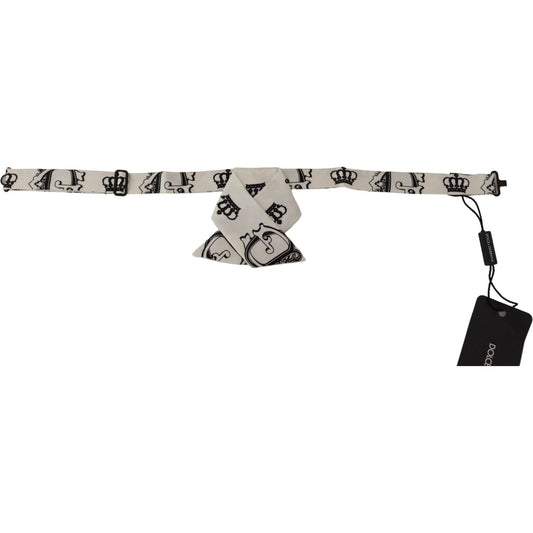 Dolce & Gabbana Elegant Silk Crown-Patterned Bow Tie white-crown-pattern-adjustable-neck-papillon-bow-tie-2
