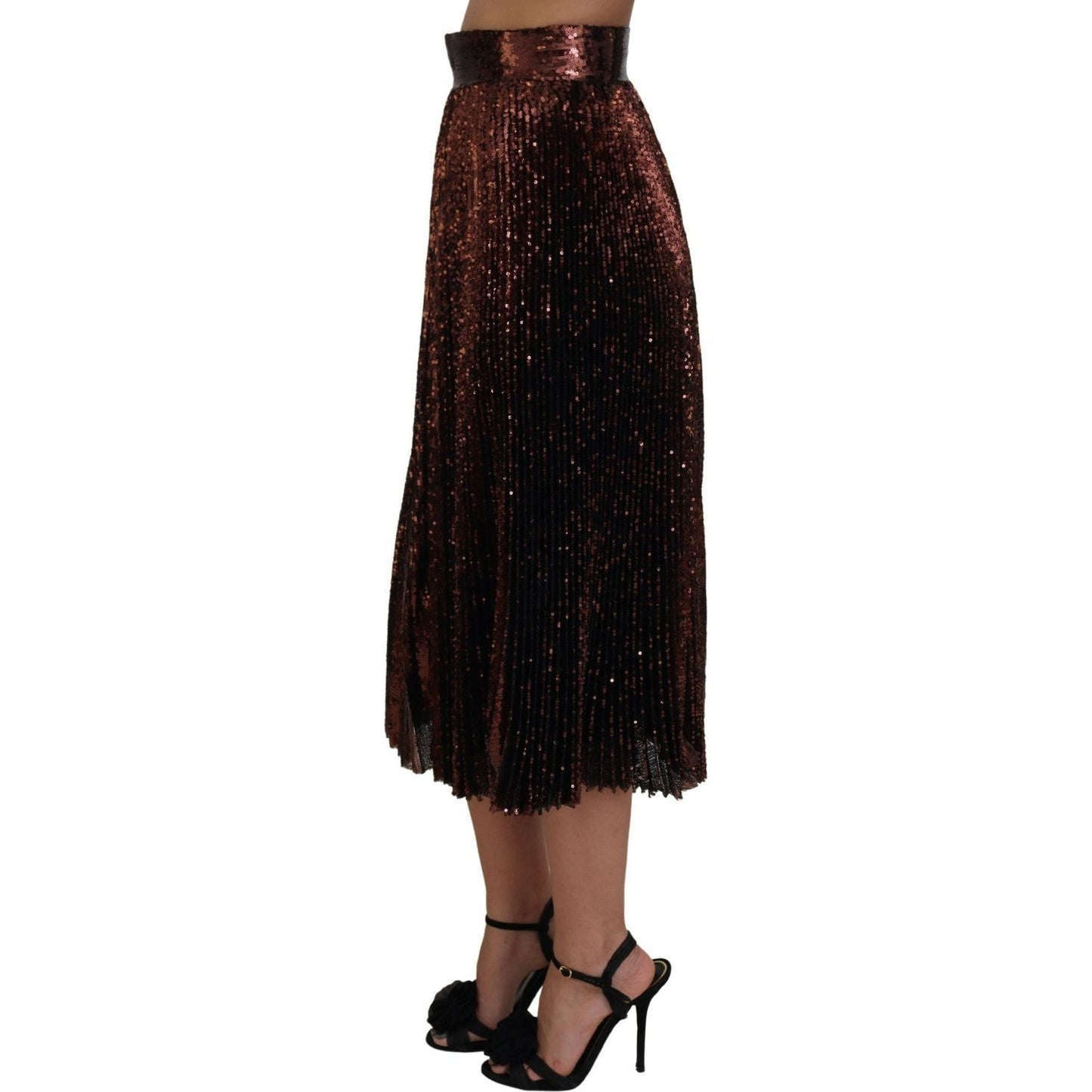 Dolce & Gabbana Elegant High Waist A-Line Midi Skirt bronze-sequined-high-waist-a-line-maxi-skirt