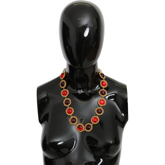 Dolce & Gabbana | Red Purple Crystal Floral Chain Statement Gold Brass Necklace Necklace | McRichard Designer Brands