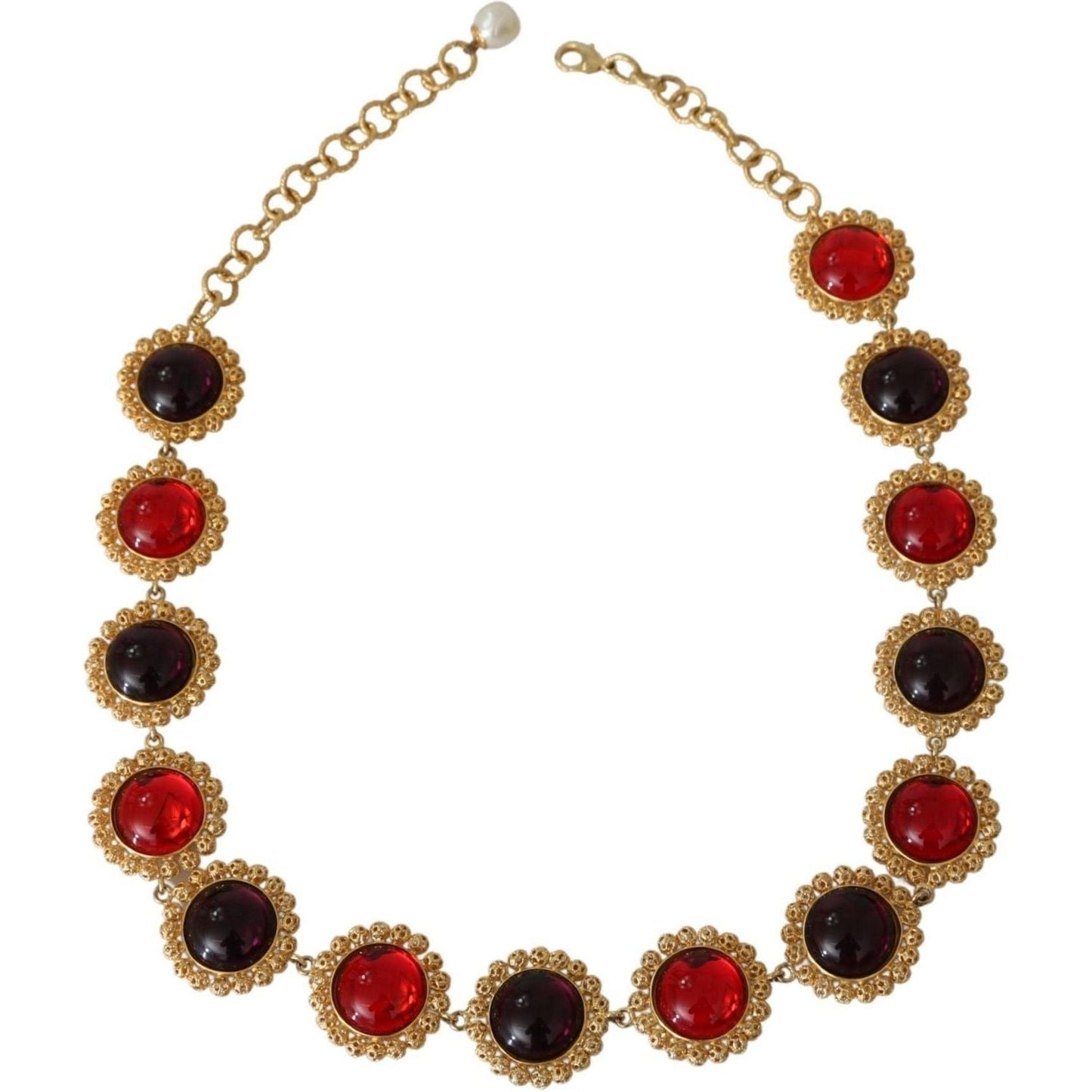 Dolce & Gabbana Elegant Crystal Charm Statement Necklace Necklace red-purple-crystal-floral-chain-statement-gold-brass-necklace