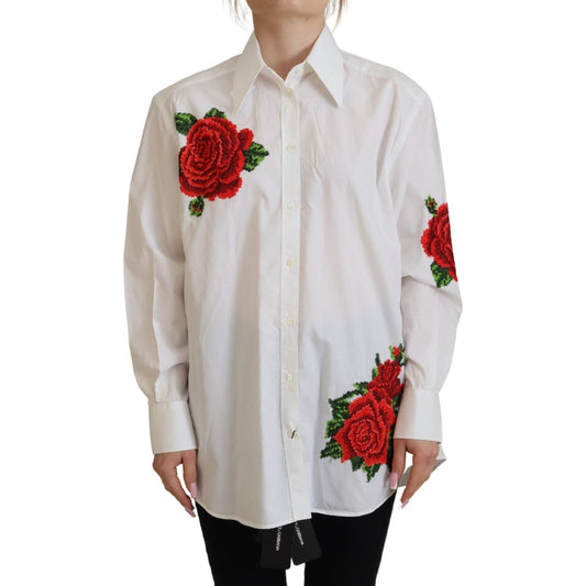 Dolce & Gabbana Elegant Floral Embroidered Silk Blend Shirt white-cotton-flower-embroidery-shirt-top