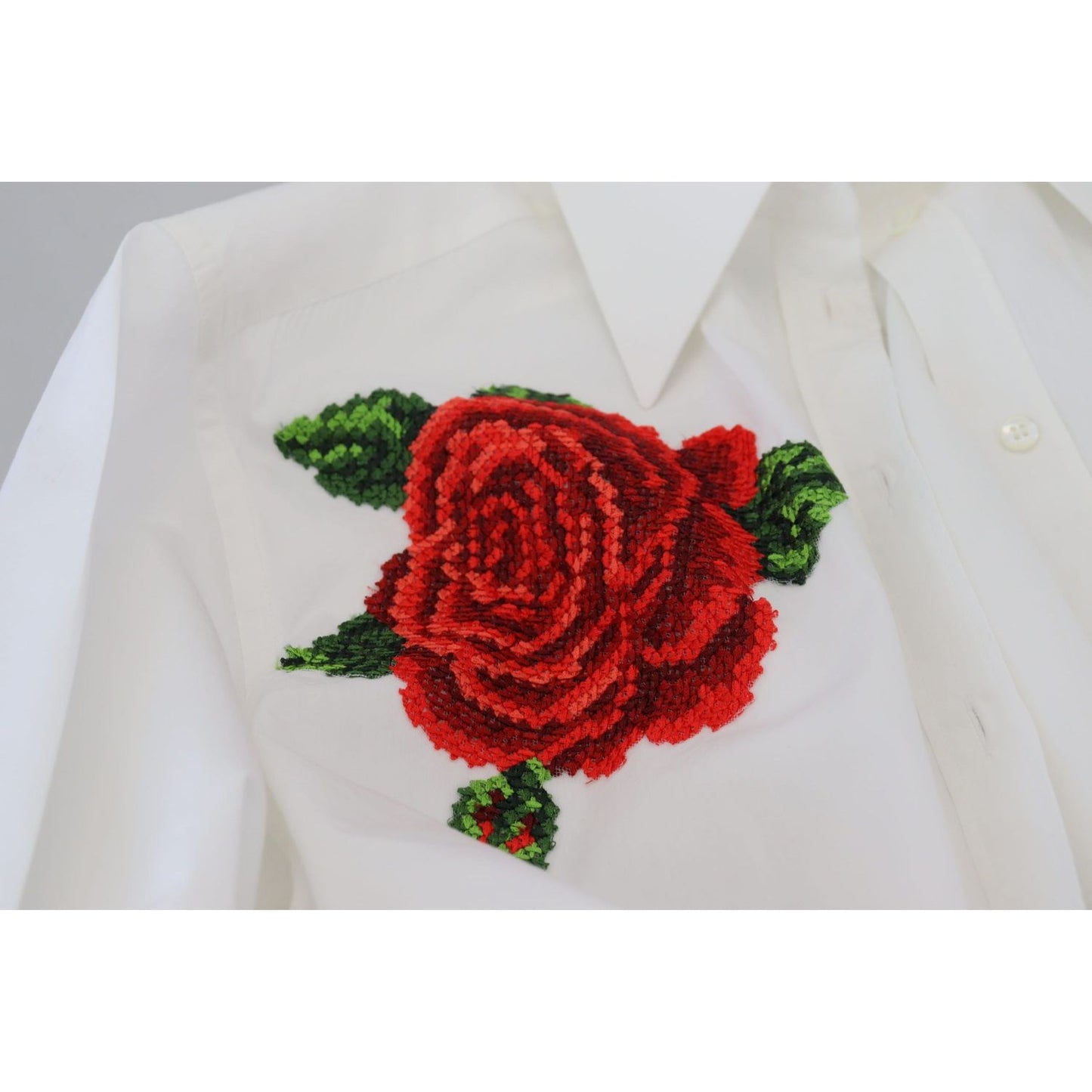 Dolce & Gabbana Elegant Floral Embroidered Silk Blend Shirt white-cotton-flower-embroidery-shirt-top