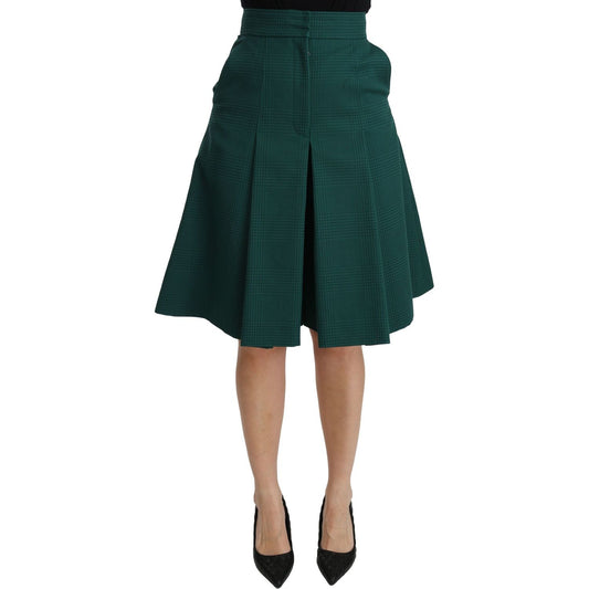 Dolce & Gabbana Elegant High Waist Knee Length Skirt green-pleated-a-line-high-waist-cotton-skirt