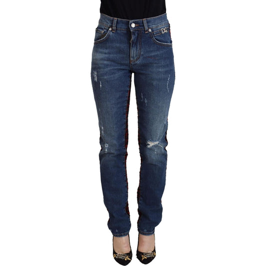 Dolce & Gabbana Elevated Elegance Checkered Back Denim Pants Jeans & Pants blue-checkered-back-skinny-denim-jeans