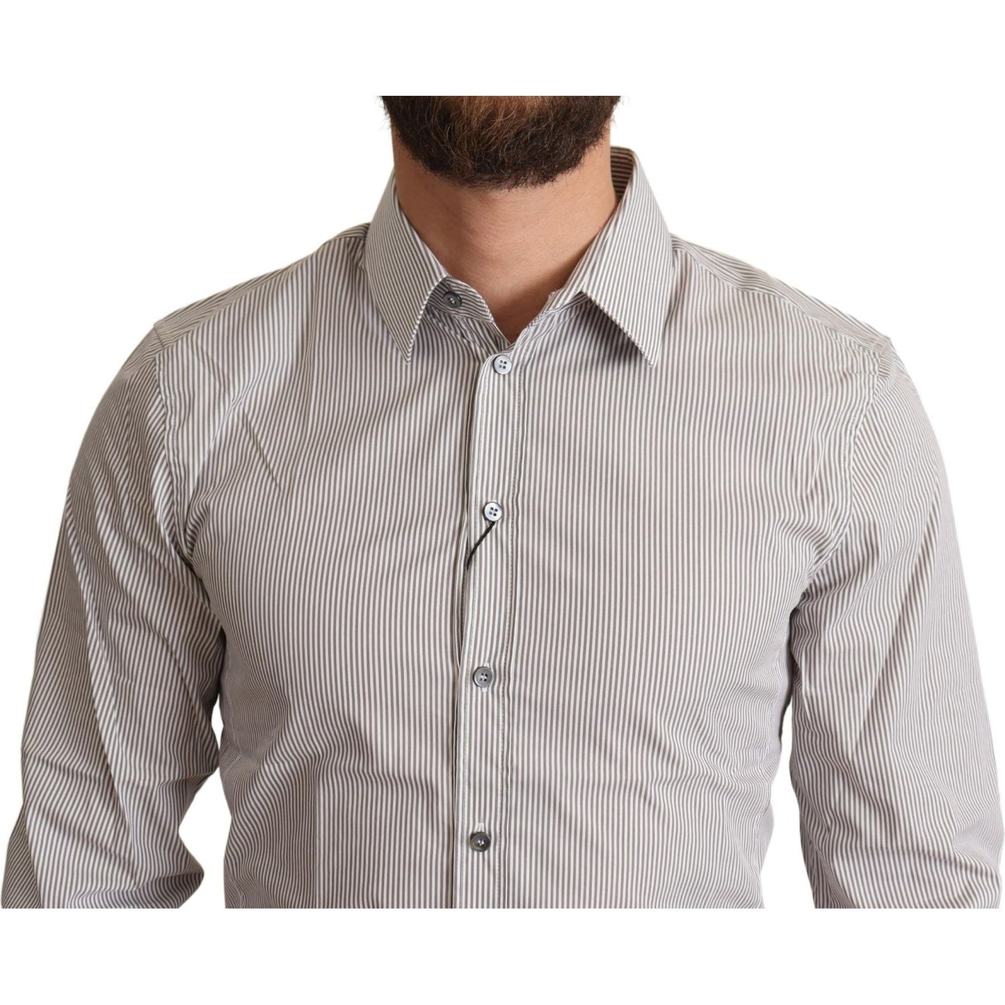 Dolce & Gabbana Elegant Gray Striped Slim Fit Dress Shirt gray-cotton-slim-fit-mens-sicily-shirt