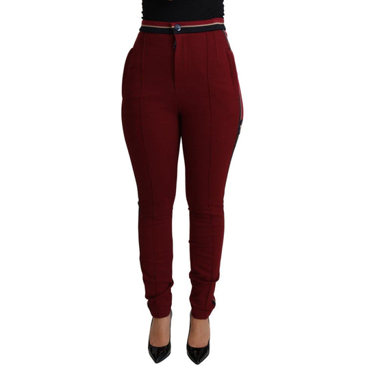 Dolce & Gabbana High-Waist Embroidered Red Skinny Trousers red-dg-star-striped-skinny-cotton-pant