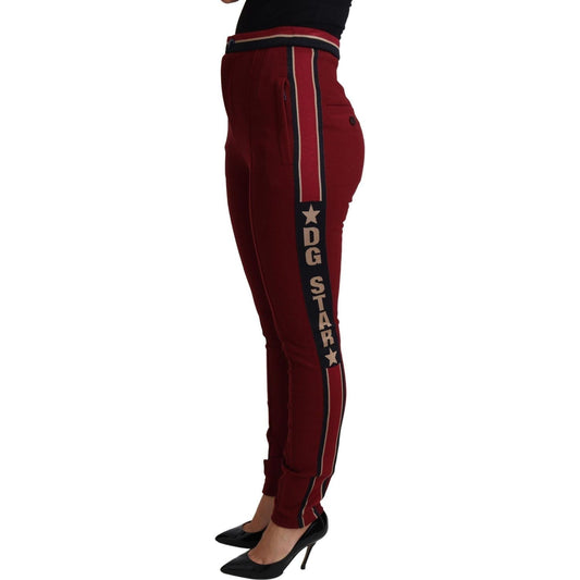 Dolce & Gabbana High-Waist Embroidered Red Skinny Trousers red-dg-star-striped-skinny-cotton-pant