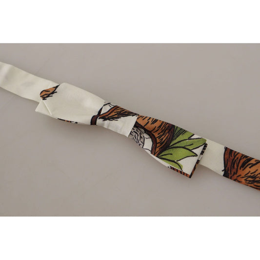 Dolce & Gabbana | White Pattern Silk Adjustable Neck Papillon Bow Tie  | McRichard Designer Brands