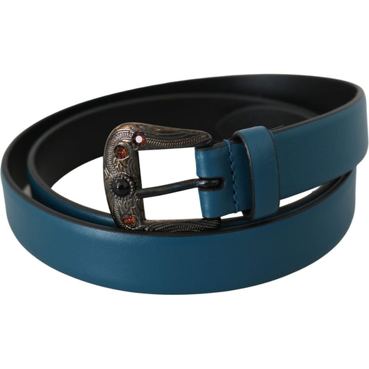 Dolce & Gabbana Elegant Crystal-Embellished Leather Belt Belt blue-leather-amber-crystal-baroque-buckle-belt