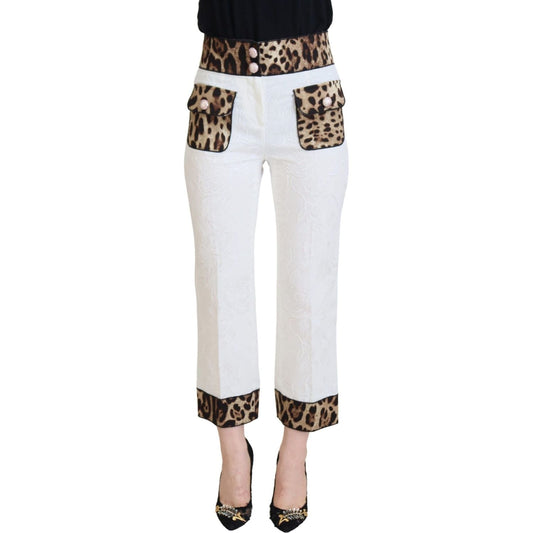Dolce & Gabbana Elegant Leopard Print Pants for Sophisticated Style white-leopard-print-high-waist-pants