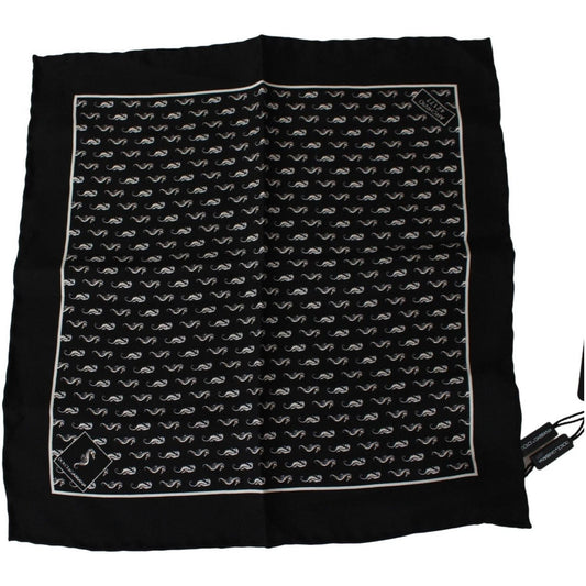 Dolce & Gabbana Elegant Black Silk Seahorse Scarf scarf-black-seahorse-print-silk-handkerchief