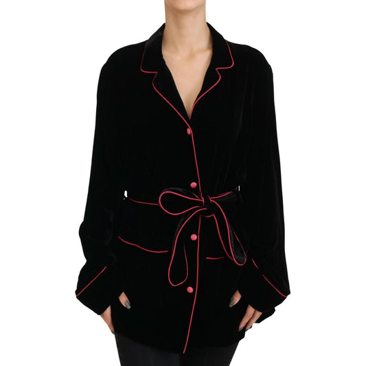 Dolce & GabbanaElegant Black Silk-Blend Jacket with Waist BeltMcRichard Designer Brands£889.00