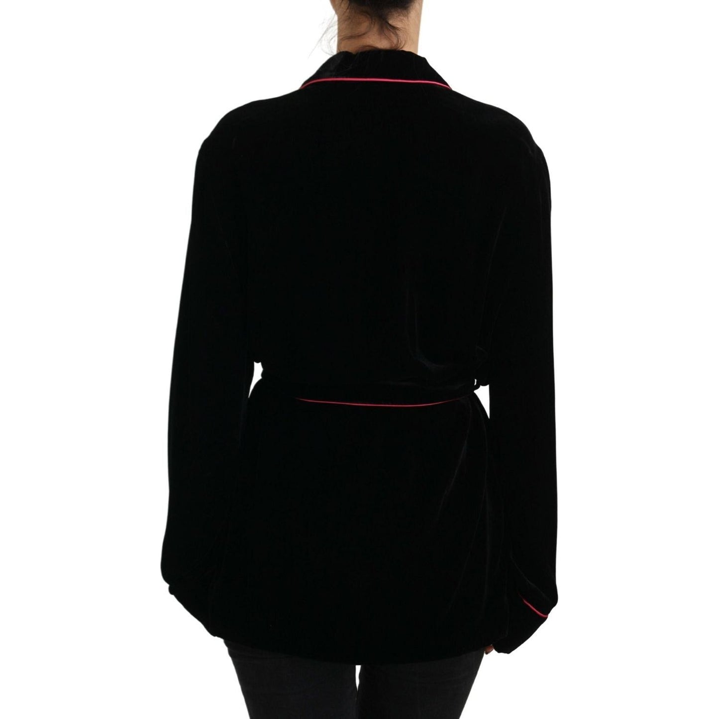Dolce & Gabbana Elegant Black Silk-Blend Jacket with Waist Belt black-button-belted-blazer-viscose-jacket-1