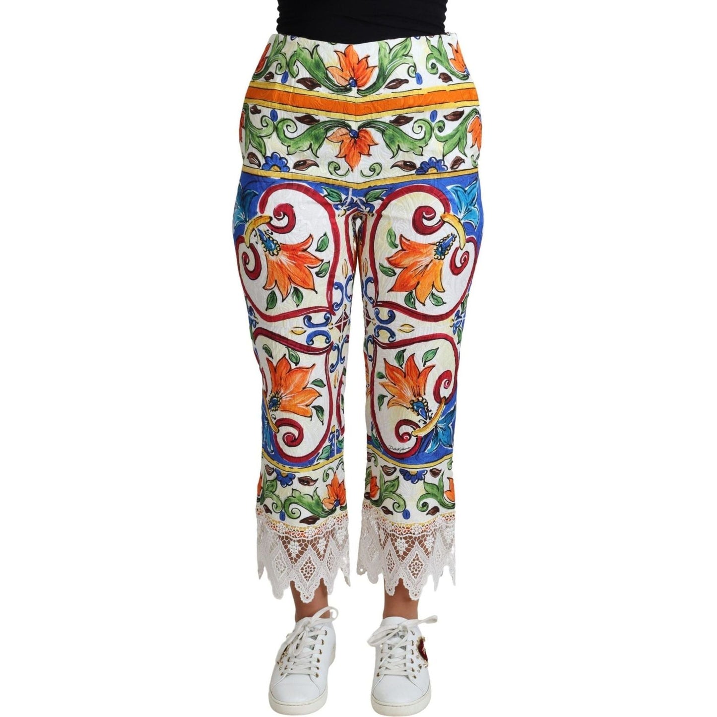Dolce & Gabbana Majolica High Waist Cropped Trousers multicolor-majolica-print-trouser-cotton-pants