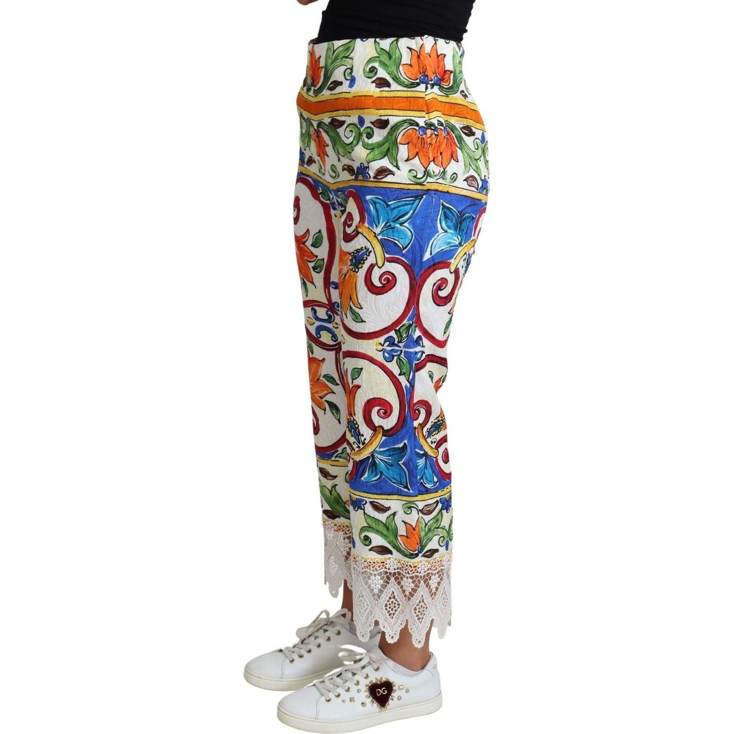 Dolce & Gabbana Majolica High Waist Cropped Trousers multicolor-majolica-print-trouser-cotton-pants