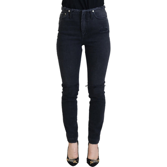 Dolce & Gabbana Sleek Black Denim Pants - Italian Couture black-cotton-skinny-high-waist-denim-jeans