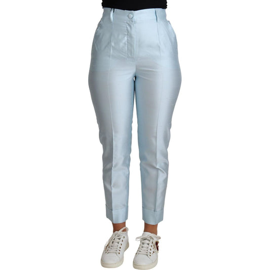 Dolce & Gabbana Elegant High-Waisted Silk Trousers light-blue-silk-cropped-tapered-trouser-pants