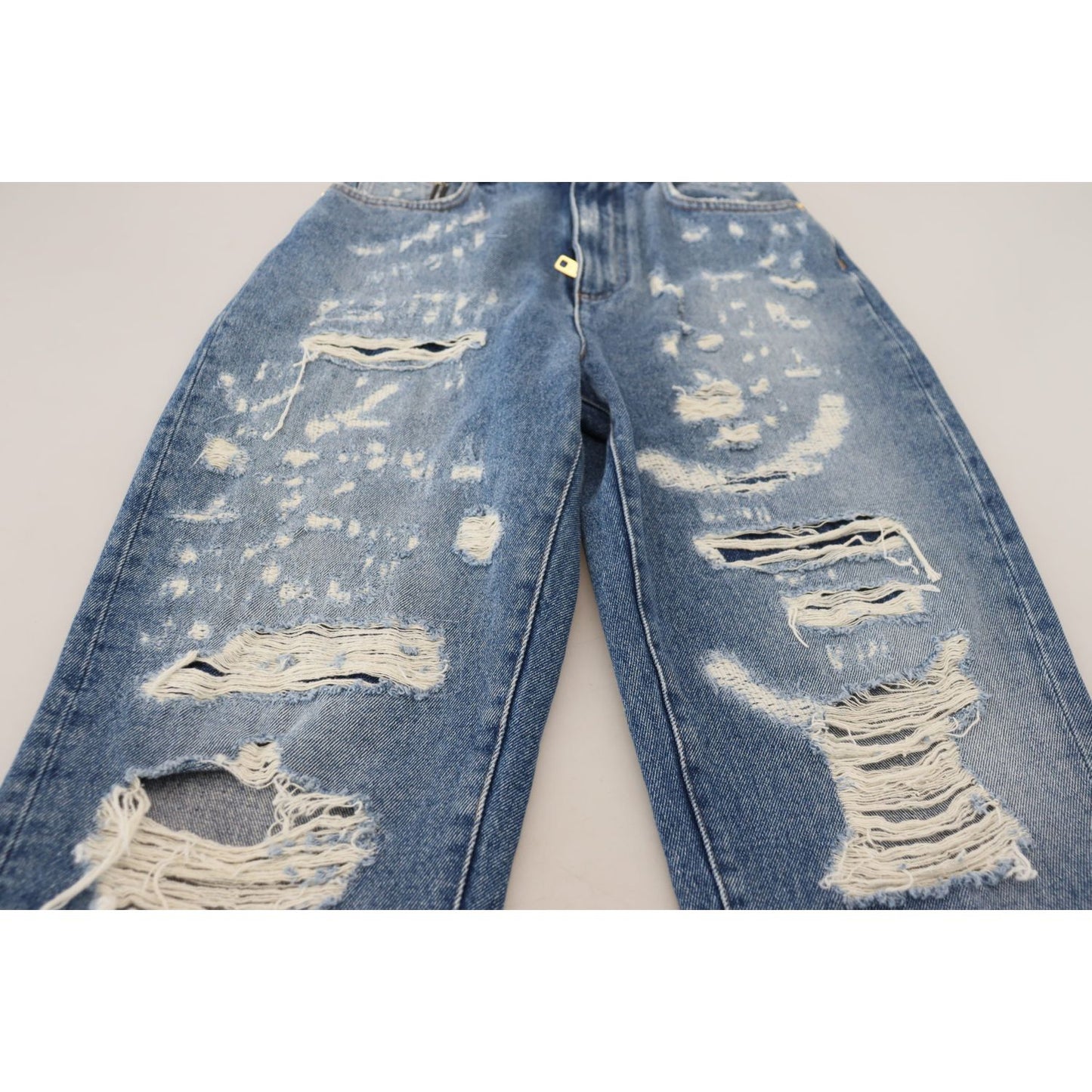 Dolce & Gabbana Chic Tattered Denim Pants - Indigo Essence blue-washed-cotton-tattered-denim-jeans-1