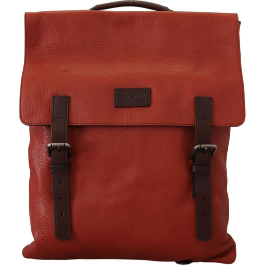 Dolce & Gabbana Elegant Calfskin Leather Backpack in Orange orange-leather-logo-plaque-men-backpack-bag