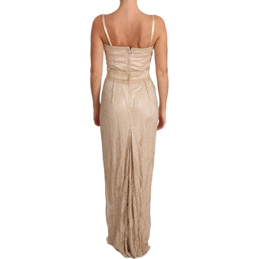 Dolce & Gabbana Elegant Beige Sheath Floor-Length Dress beige-lace-spaghetti-strap-sheath-dress