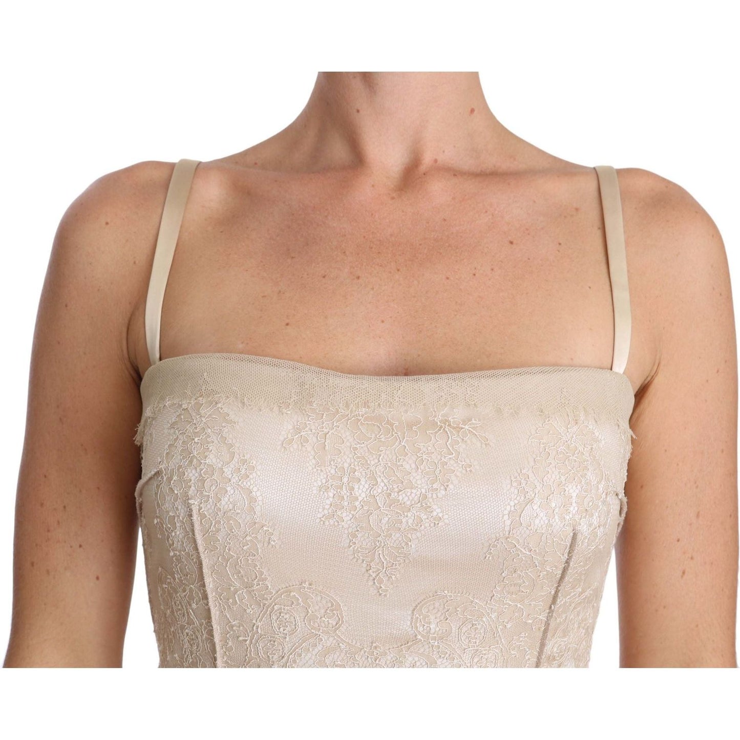 Dolce & Gabbana Elegant Beige Sheath Floor-Length Dress beige-lace-spaghetti-strap-sheath-dress