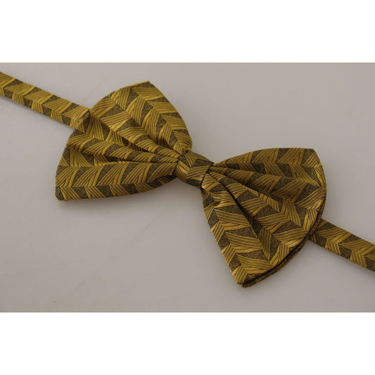 Dolce & Gabbana Elegant Gold Silk Bow Tie gold-fantasy-print-adjustable-neck-papillon-bow-tie