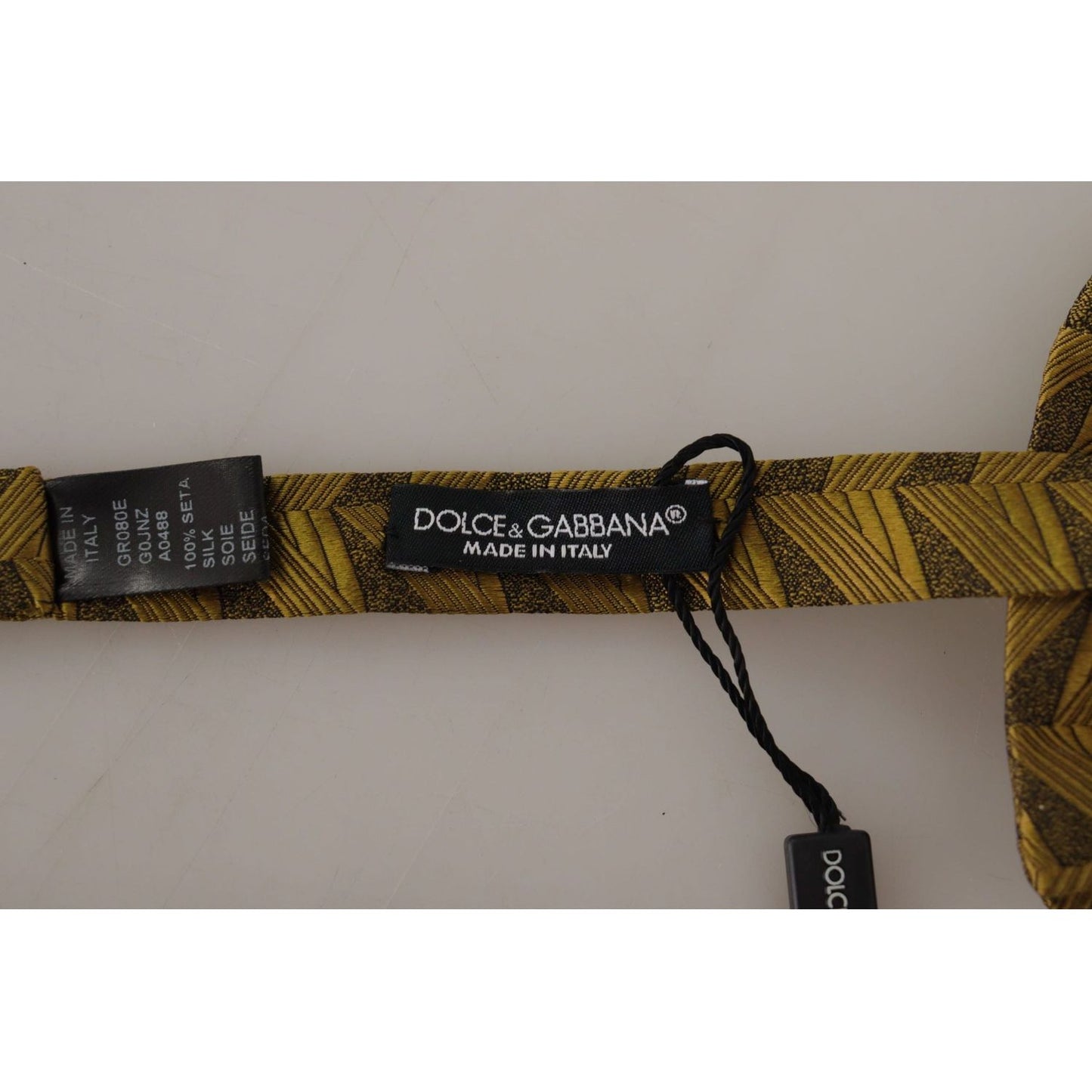 Dolce & Gabbana Elegant Gold Silk Bow Tie gold-fantasy-print-adjustable-neck-papillon-bow-tie
