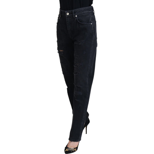 Dolce & Gabbana Chic Black Denim Pants - Elevate Your Wardrobe black-cotton-tattered-high-waist-denim-jeans