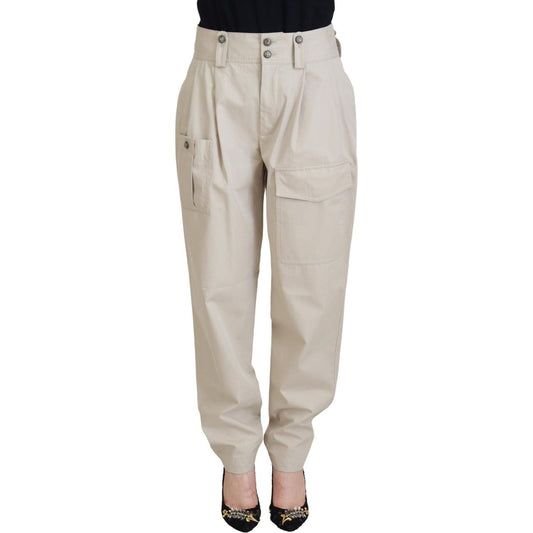 Dolce & Gabbana Elegant Beige Cotton Trousers beige-cotton-women-cargo-pants Jeans & Pants