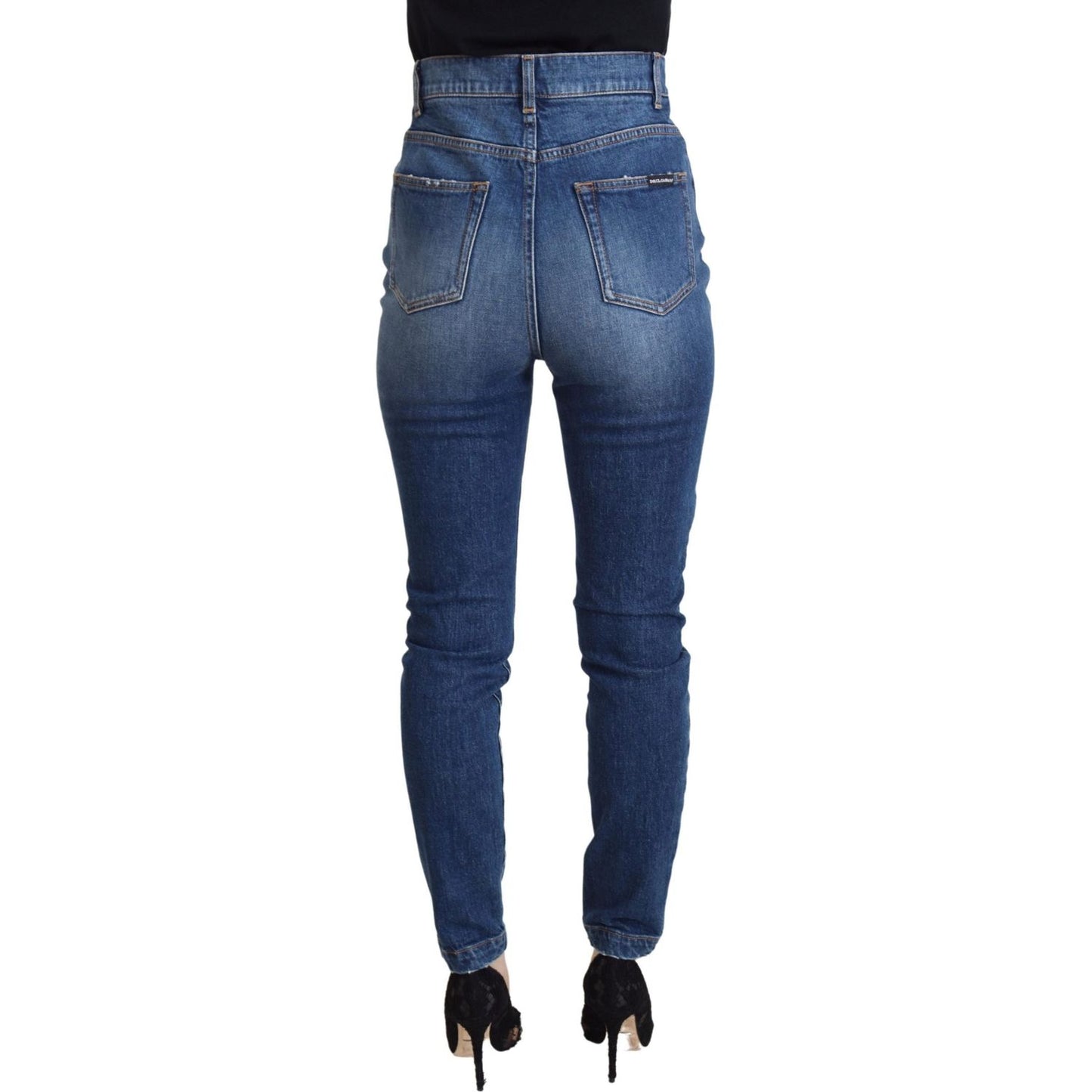 Dolce & Gabbana Elegant Blue Denim Pants - Tailored Fit blue-cotton-high-waist-skinny-denim-jeans-2