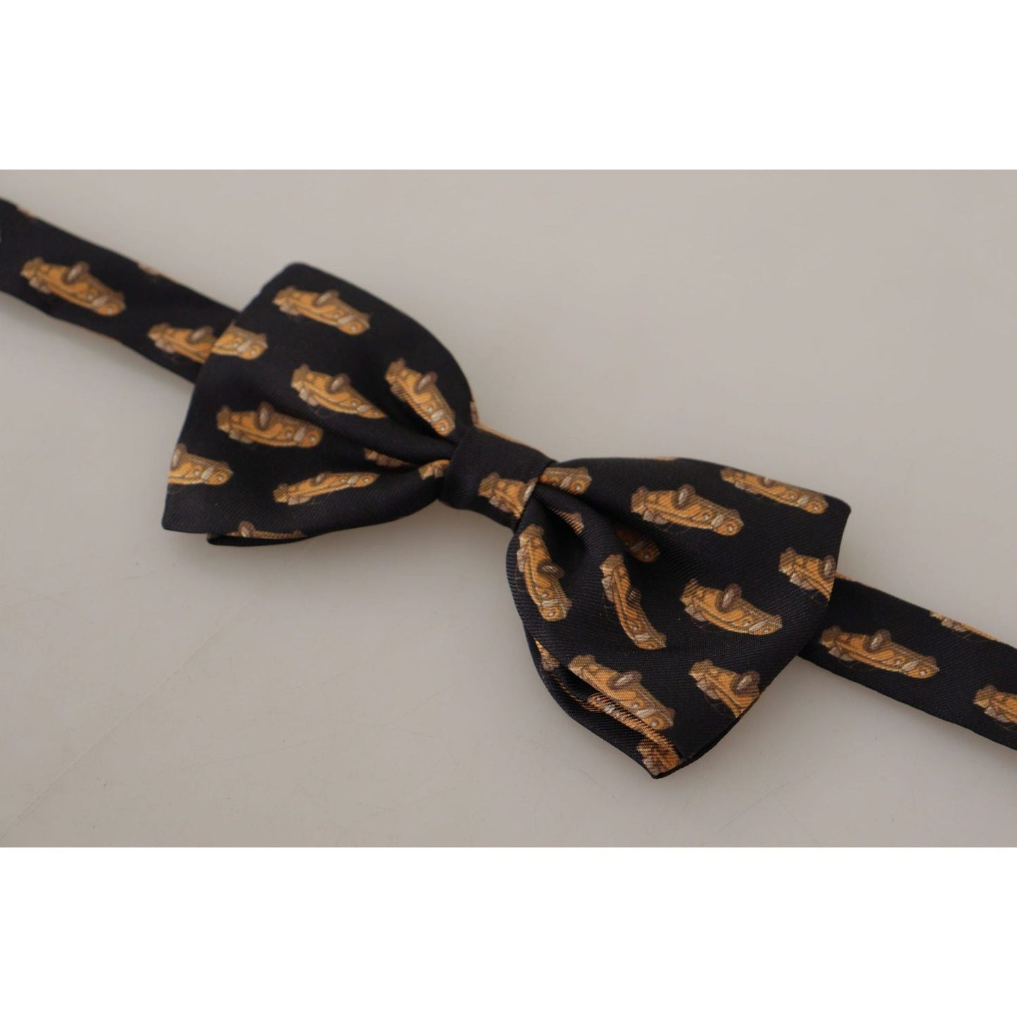 Dolce & Gabbana Black Orange Car Print Silk Bow Tie black-orange-car-print-adjustable-neck-papillon-bow-tie