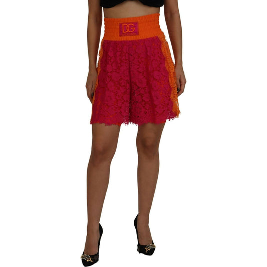 Dolce & Gabbana Elegant Lace High-Waist Shorts in Dual-Tones pink-orange-lace-cotton-high-waist-shorts IMG_3377-scaled-b36abffa-9c6.jpg