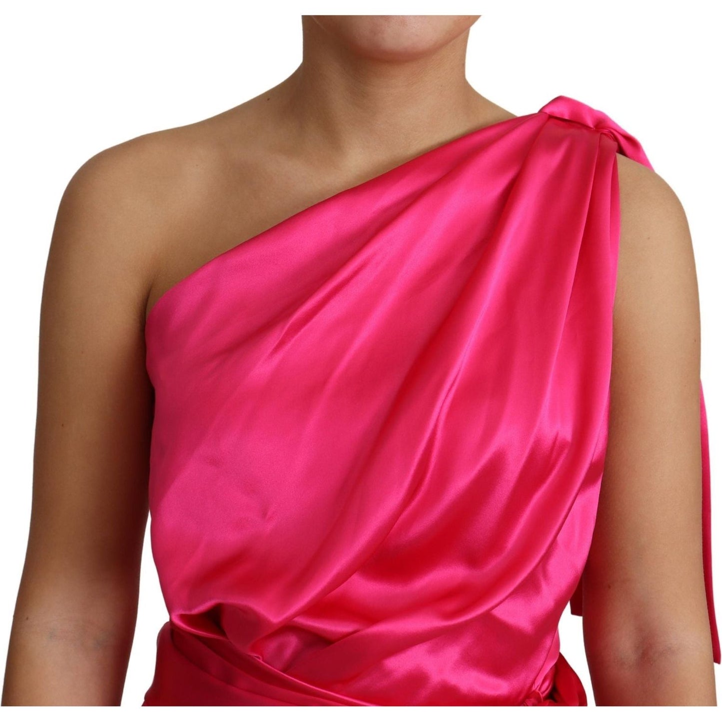 Dolce & Gabbana Elegant Fuchsia Silk One-Shoulder Wrap Dress dress-pink-fitted-cut-one-shoulder-midi-dress