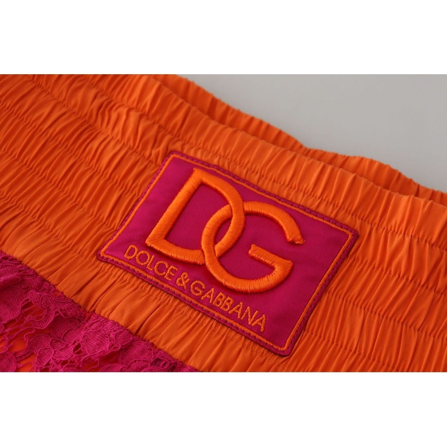 Dolce & Gabbana Elegant Lace High-Waist Shorts in Dual-Tones pink-orange-lace-cotton-high-waist-shorts