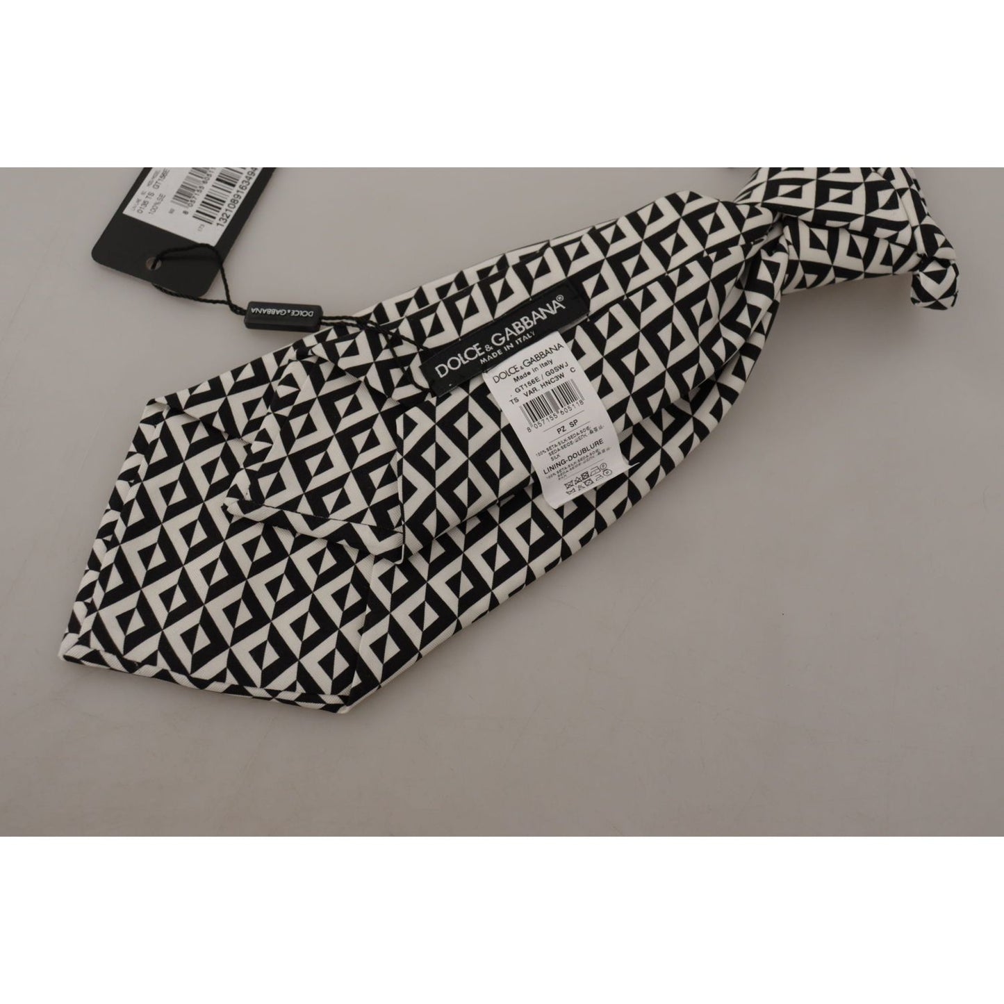 Dolce & Gabbana Elegant Silk Black Tie for the Dapper Gentleman black-white-geometric-100-silk-adjustable-accessory-tie