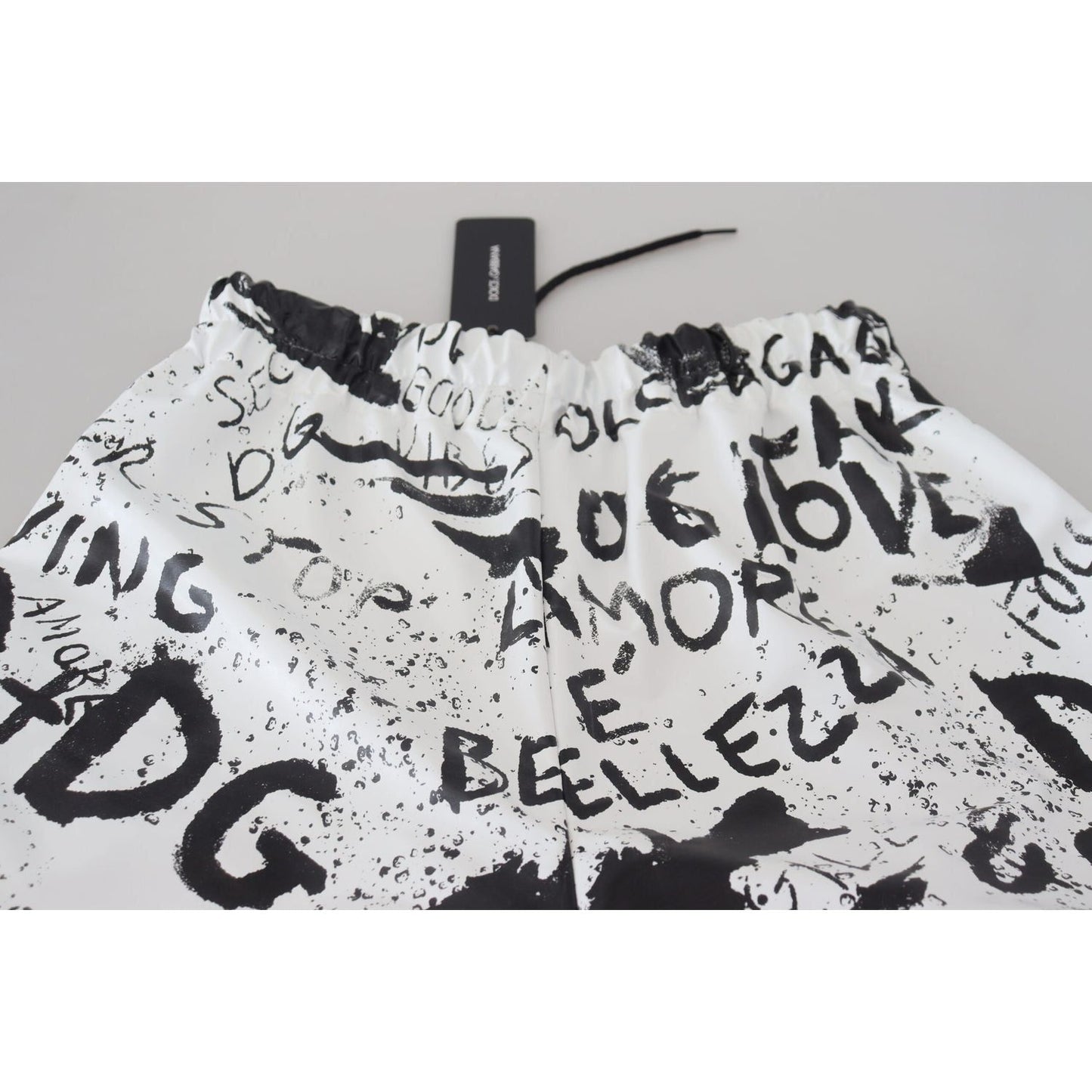 Dolce & Gabbana Elasticated Graffiti Print Cotton Shorts white-graffiti-print-cotton-bermuda-shorts