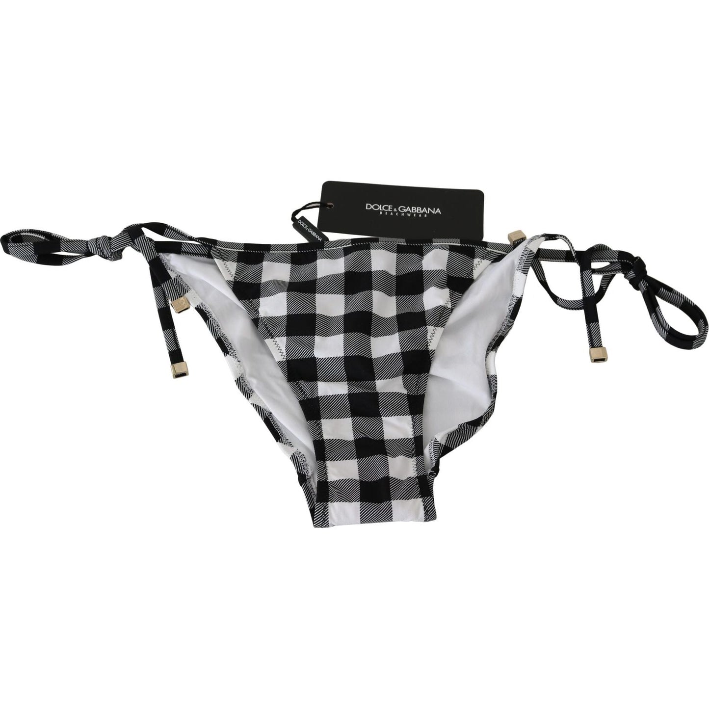Dolce & Gabbana Checkered Monochrome Bikini Bottoms black-white-bottom-bikini-beachwear-swimsuit
