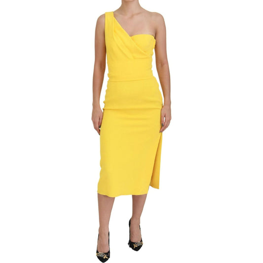 Dolce & Gabbana Elegant Yellow One-Shoulder Midi Dress yellow-one-shoulder-side-slit-midi-dress