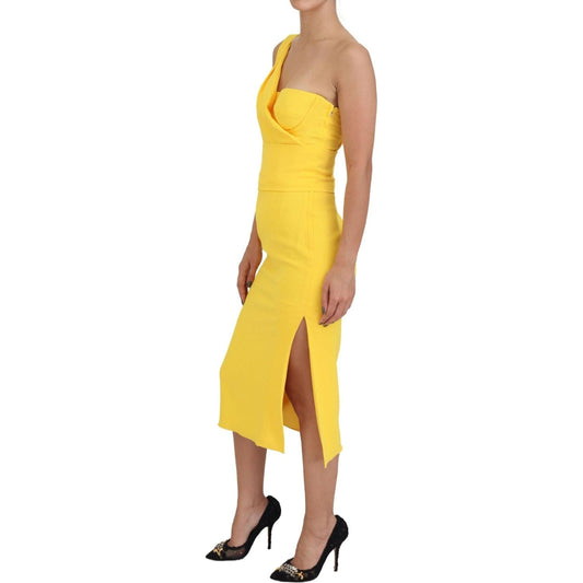 Dolce & Gabbana Elegant Yellow One-Shoulder Midi Dress yellow-one-shoulder-side-slit-midi-dress IMG_3474-scaled-cee44041-78b.jpg