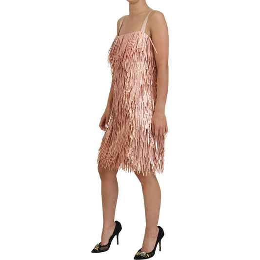 Dolce & Gabbana Elegant Pink A-Line Tinsel Dress pink-tinsel-sleeveless-shift-a-line-dress