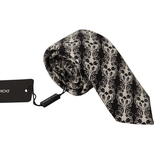 Dolce & Gabbana Elegant Floral Print Silk Bow Tie black-white-flower-100-silk-print-adjustable-accessory-tie