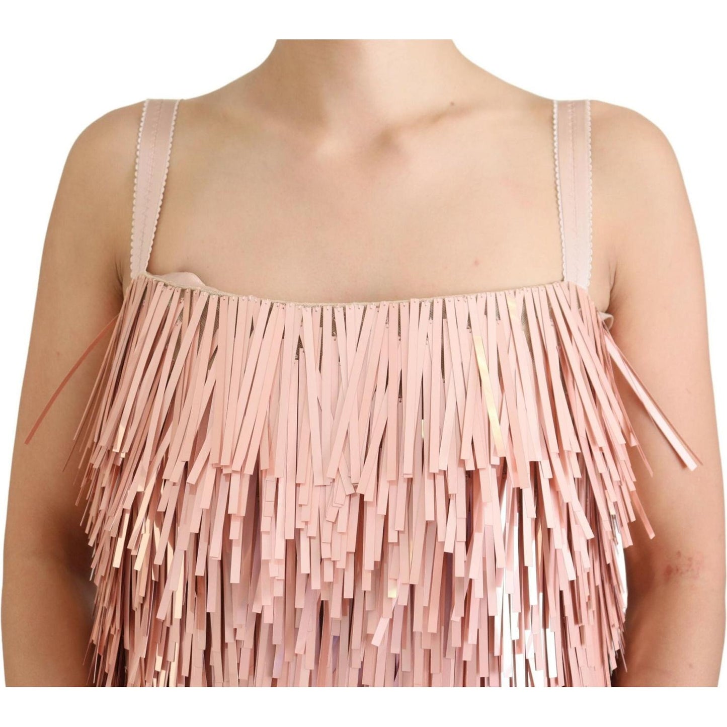 Dolce & Gabbana Elegant Pink A-Line Tinsel Dress pink-tinsel-sleeveless-shift-a-line-dress