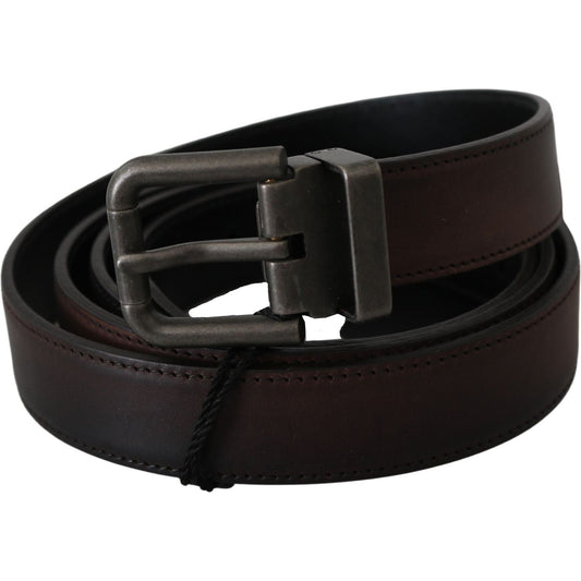Dolce & Gabbana Elegant Leather Belt in Classic Brown Belt solid-brown-leather-gray-buckle-belt IMG_3509-bd04fe15-897.jpg