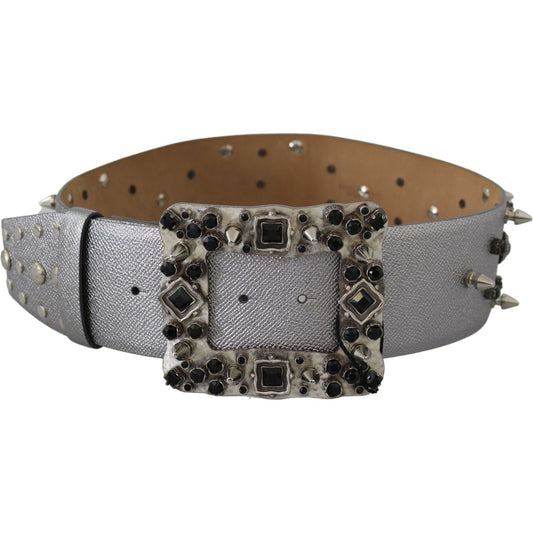 Dolce & Gabbana Stunning Silver Leather Crystal-Studded Belt silver-leather-crystal-stud-logo-buckle-belt IMG_3518-scaled-975dd147-b0e.jpg