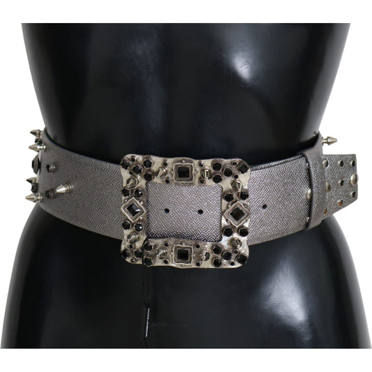 Dolce & Gabbana Stunning Silver Leather Crystal-Studded Belt silver-leather-crystal-stud-logo-buckle-belt IMG_3522-scaled-00f9f72c-4b0.jpg