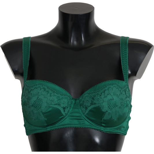 Dolce & Gabbana Enchanting Green Floral Lace Silk Bra green-silk-stretch-floral-lace-bra-underwear